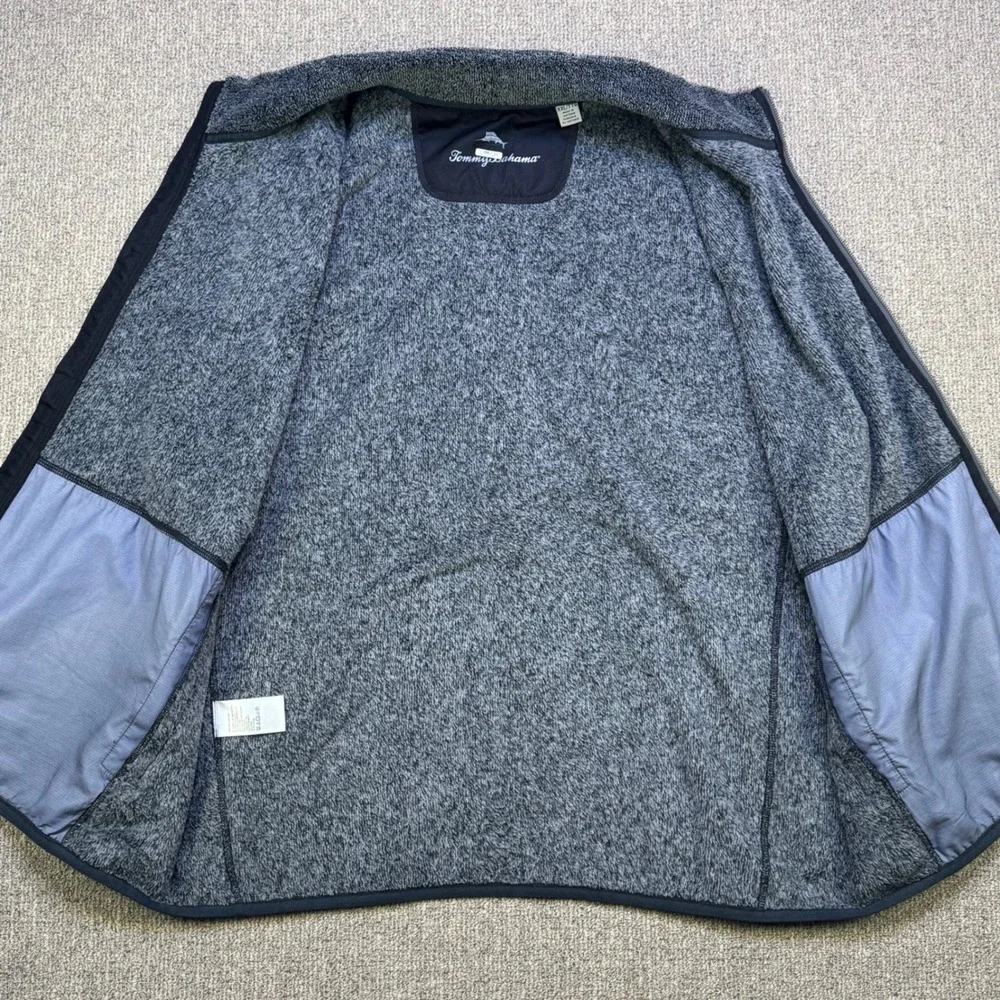 Tommy Bahama Cascade Fleece Vest‎ Mens XXL Gray Full Zip Marlin Logo Pockets